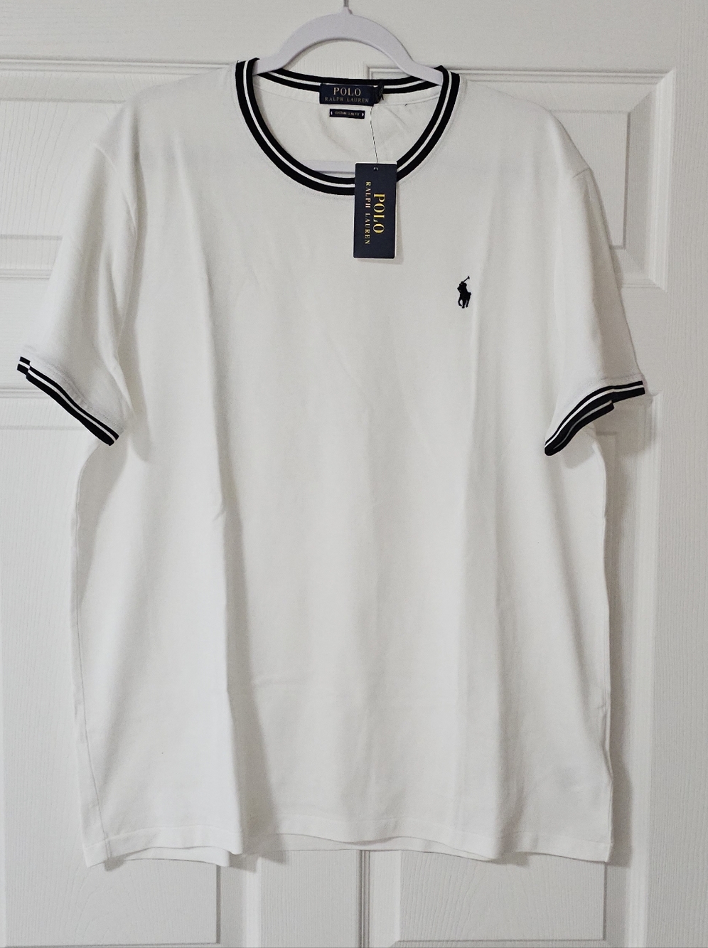 NWT Polo by Ralph Lauren White Short Sleeve Crew with Black Tipping